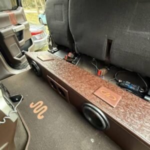 Ford Custom King Ranch Leather Sub Box with Down4Sound JP23 V1.5 Amplifier and Two DD Audio 8 inch Subwoofers, Brand New