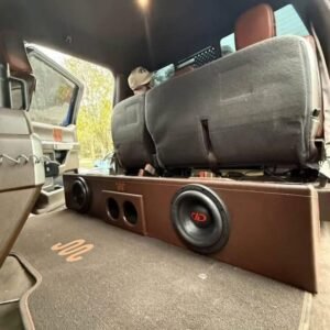 Ford Custom King Ranch Leather Sub Box with Down4Sound JP23 V1.5 Amplifier and Two DD Audio 8 inch Subwoofers, Brand New