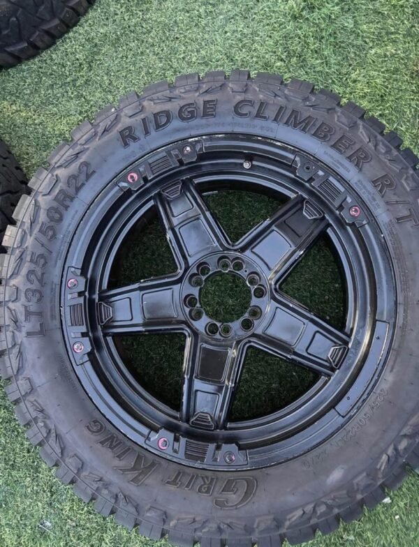 22” TUFF WHEELS + 325/50R22 GRIT KING RIDGE CLIMBER R/T TIRES — SET OF 4