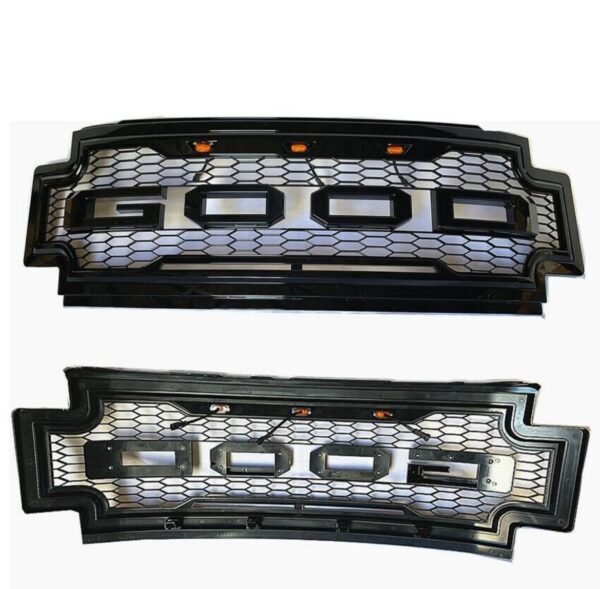 Black Raptor-Style Front Grille for 2017–2019 Ford F-250 F-350 F-450 Super Duty – LED Ligh